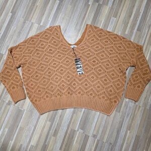 🇬🇪🔹️NWT HYFVE Taupe Vneck & Vback Oversized Lightweight Sweater XLarge